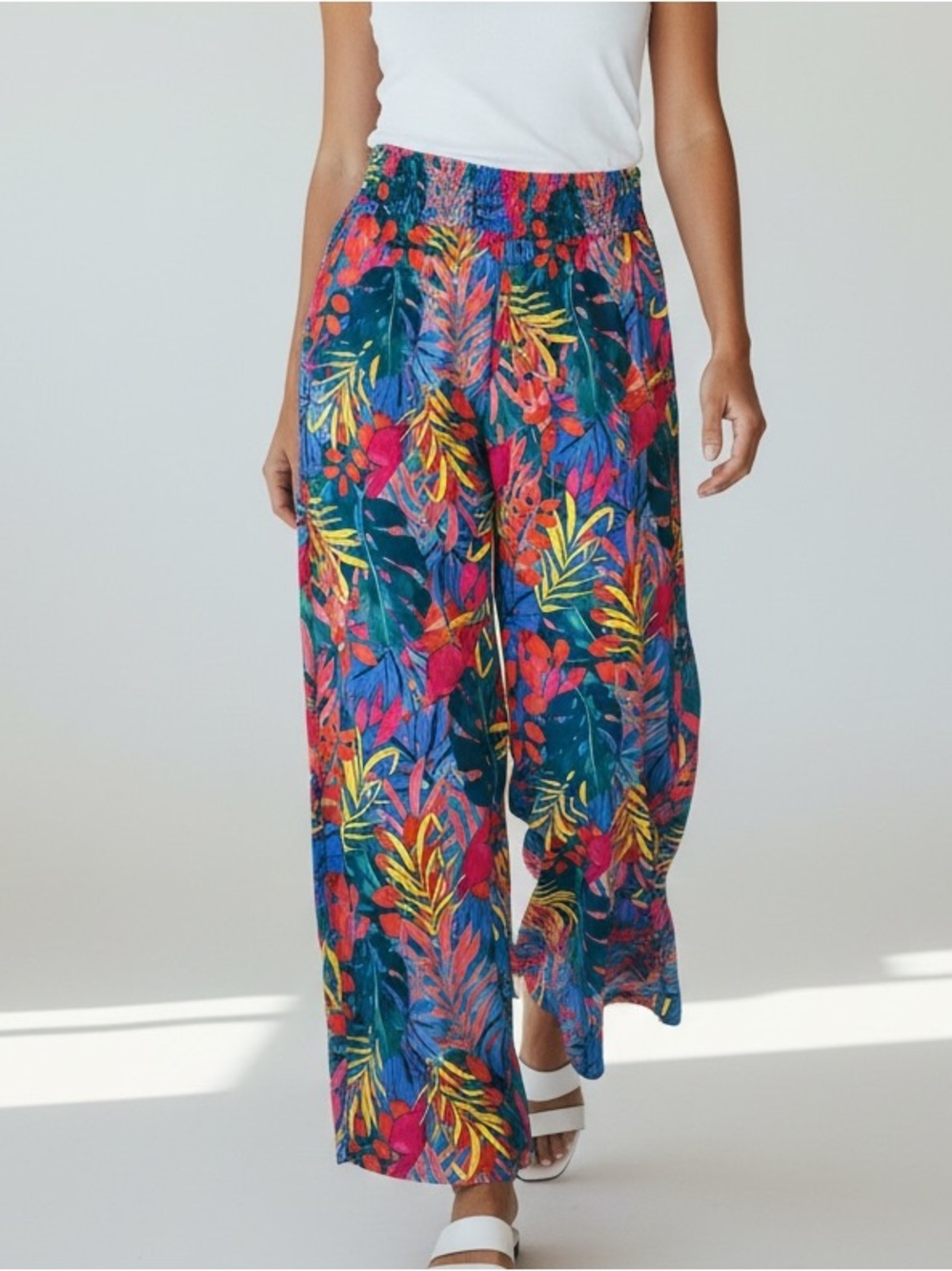 NWT-Kona Sol Women’s Tropical Wide-Leg Split Pants Boho Travel Beach Size Small